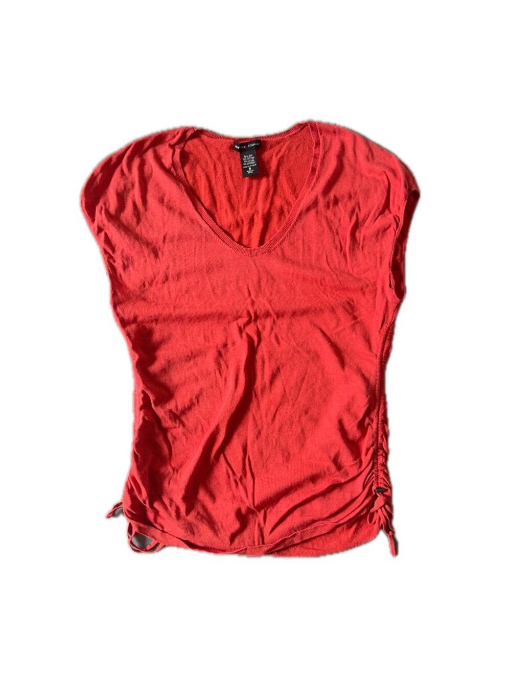 New York & Company Red Silk Blend Ruched Short Sleeve Top S
